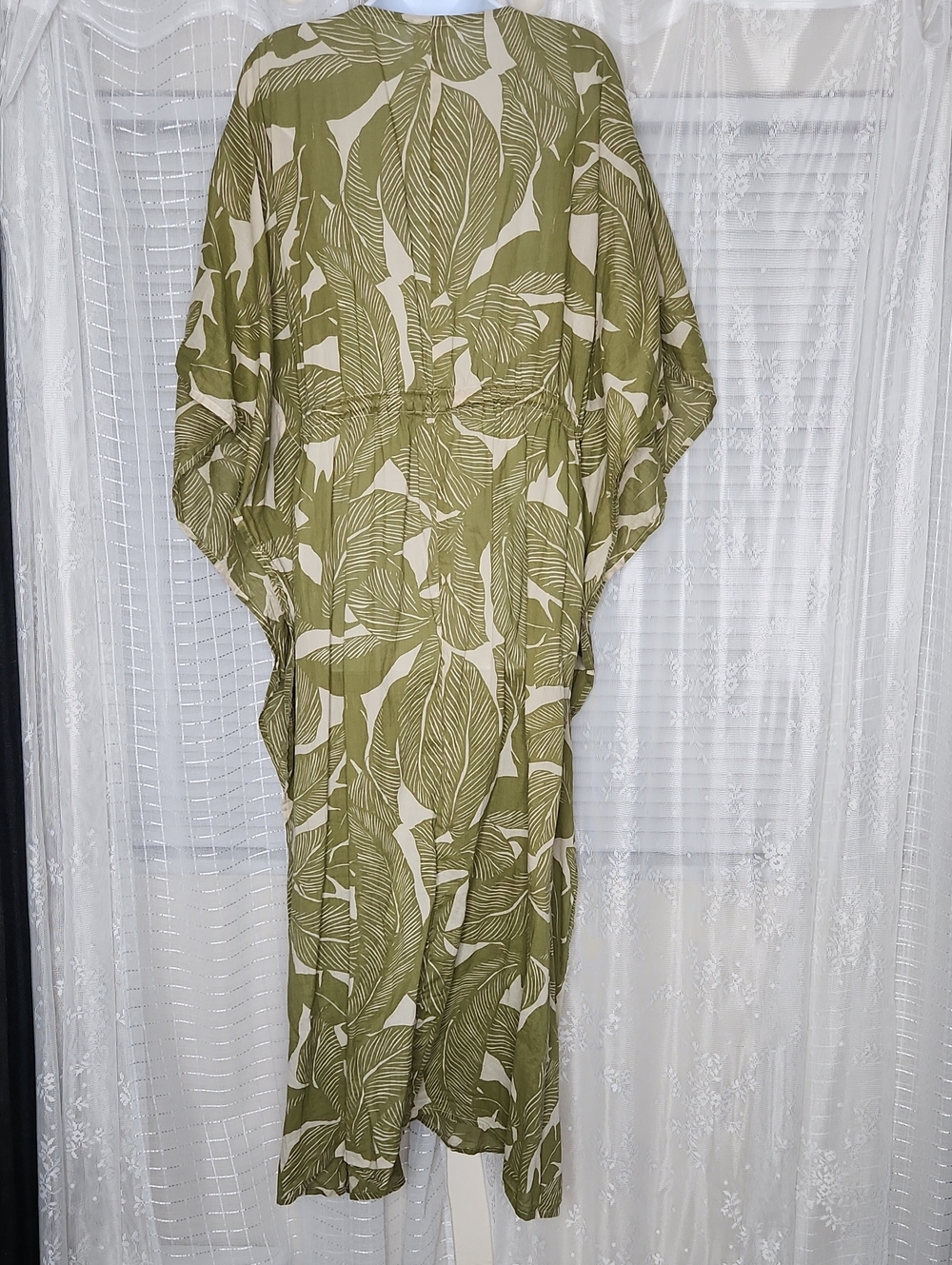 True Destinations 100% Cotton palm print cover-up robe W/ rope belt SzL - Picture 5 of 8